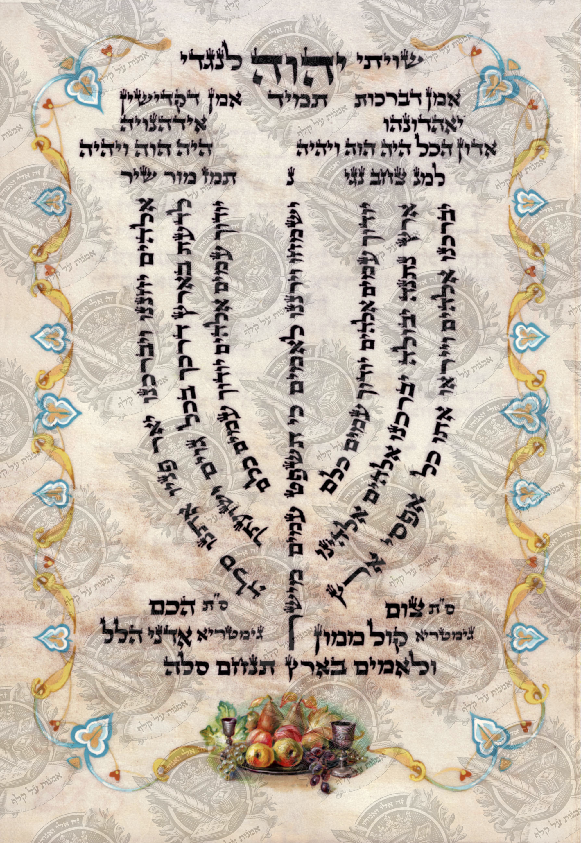 למנצח בנגינות מודפס על קלף, לתליה בבית הכנסת או בבית