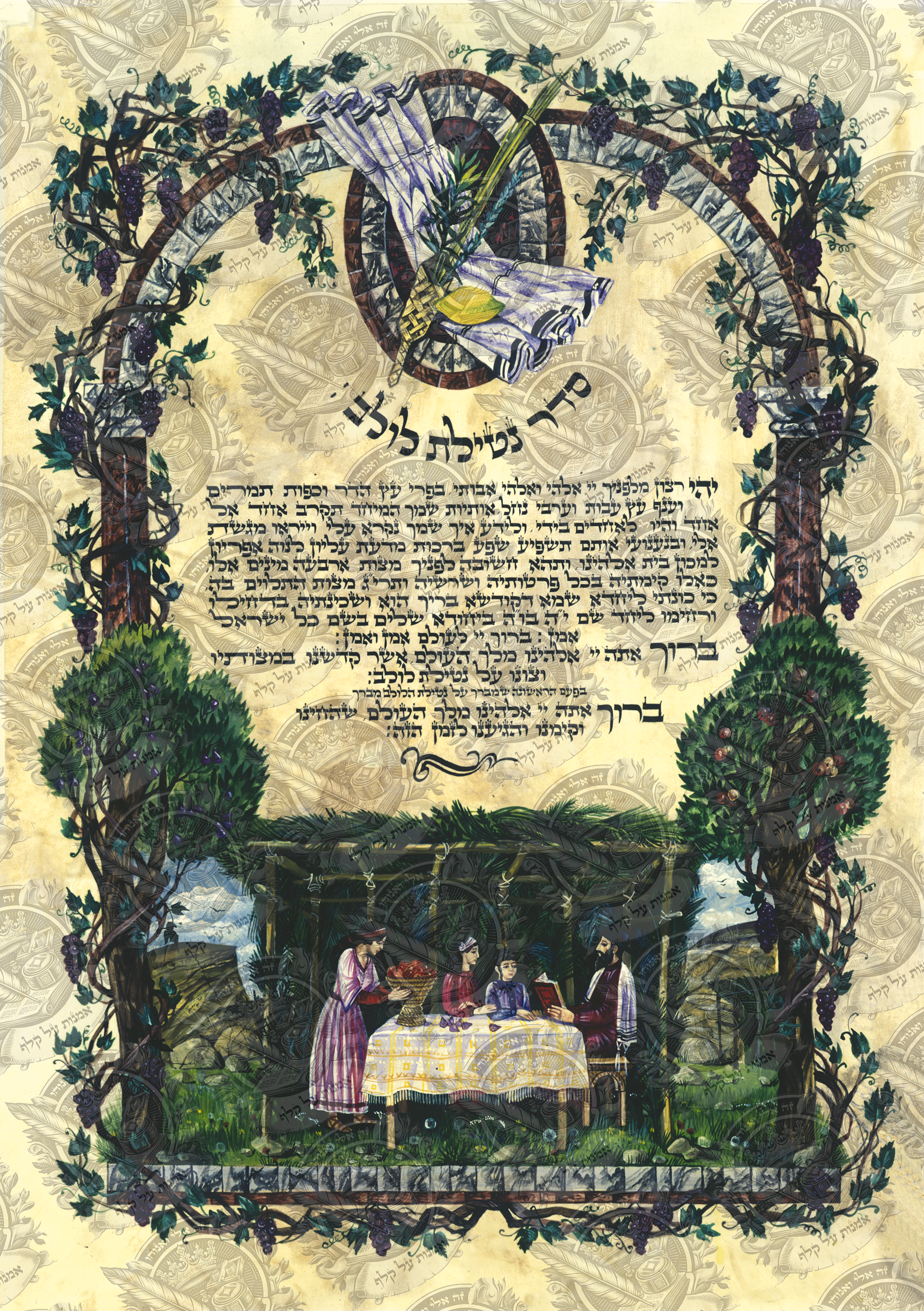 סדר נטילת לולב מודפס על קלף