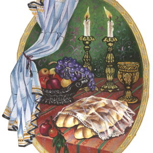 שולחן שבת, הדפסה על קלף, תמונות יודאיקה, אמנות יהודית