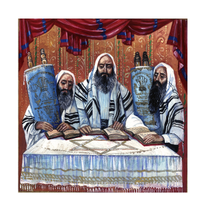 שמחת תורה. ציור מודפס על קלף