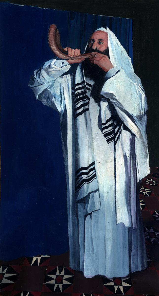 ציור של תקיעת שופר. הדפסה על קנבס בגודל 50/100 ס"מ